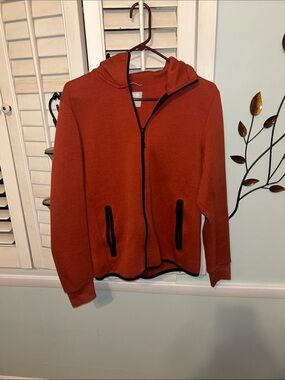 Uniqlo Men's Zip Hoodie Sweater - Rust Orange